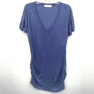 Preen Line Top Tunic Size S Silk Cashmere Viscose Blue Short Sleeve Lightweight